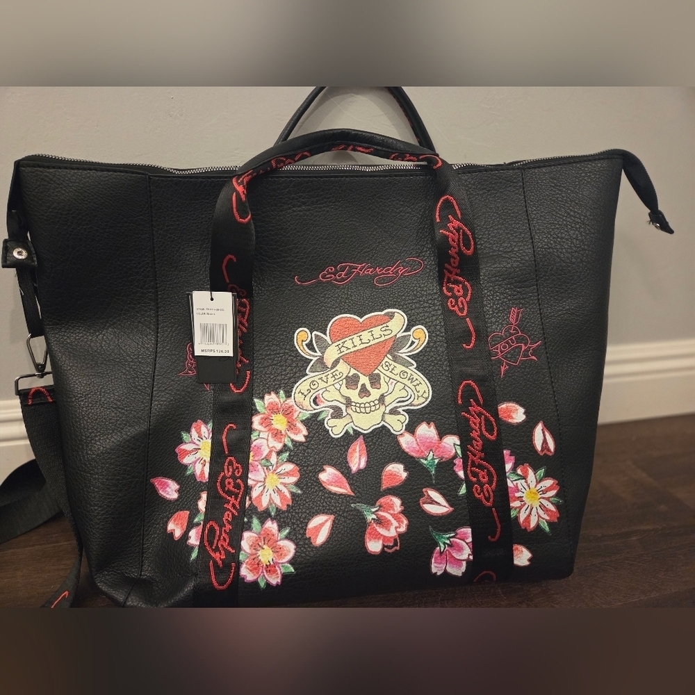 Nwt Y2k Ed Hardy Large Weekender Duffle Travel Bag “Love Kills Slowly” View 2
